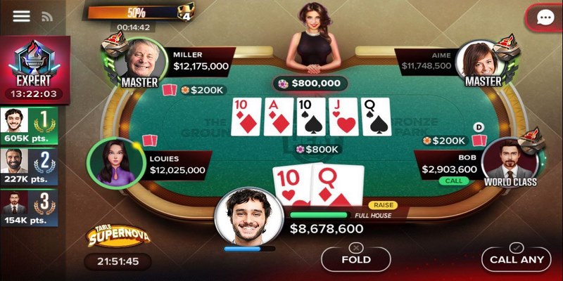 Poker sẽ ghép cây tẩy của bet thủ với bài chung để so sánh chia thưởng